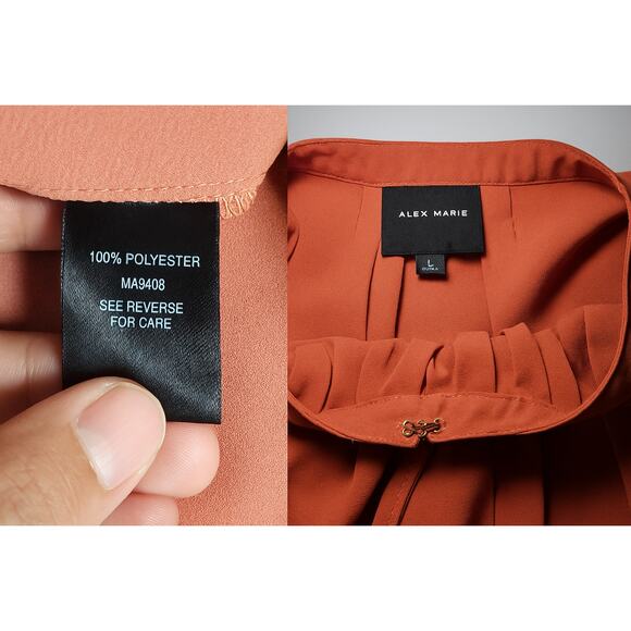 Alex Marie Rust Orange Ruffle Bell Sleeve Blouse Size Large Office Chic - Picture 7 of 9